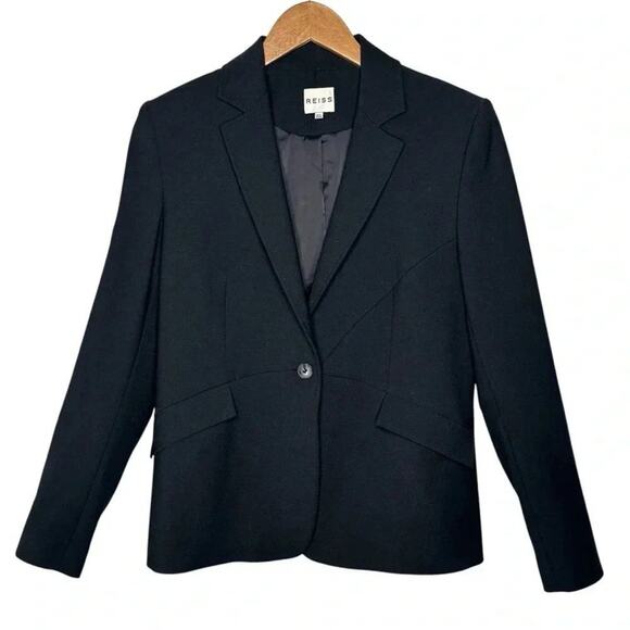 Reiss Aisha Mar Panel Detail Wool Blend Blazer Jacket - Black - Size 10 - Picture 1 of 8